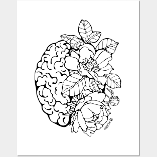 Brain blossom black and white Posters and Art